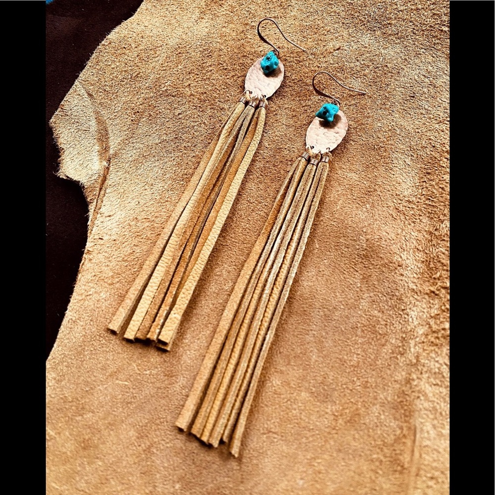 NWOT Artisan Turquoise, Copper, & Leather earrings
